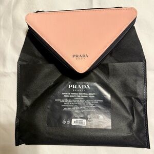 Prada Pink and Black Triangle Cosmetic Bag